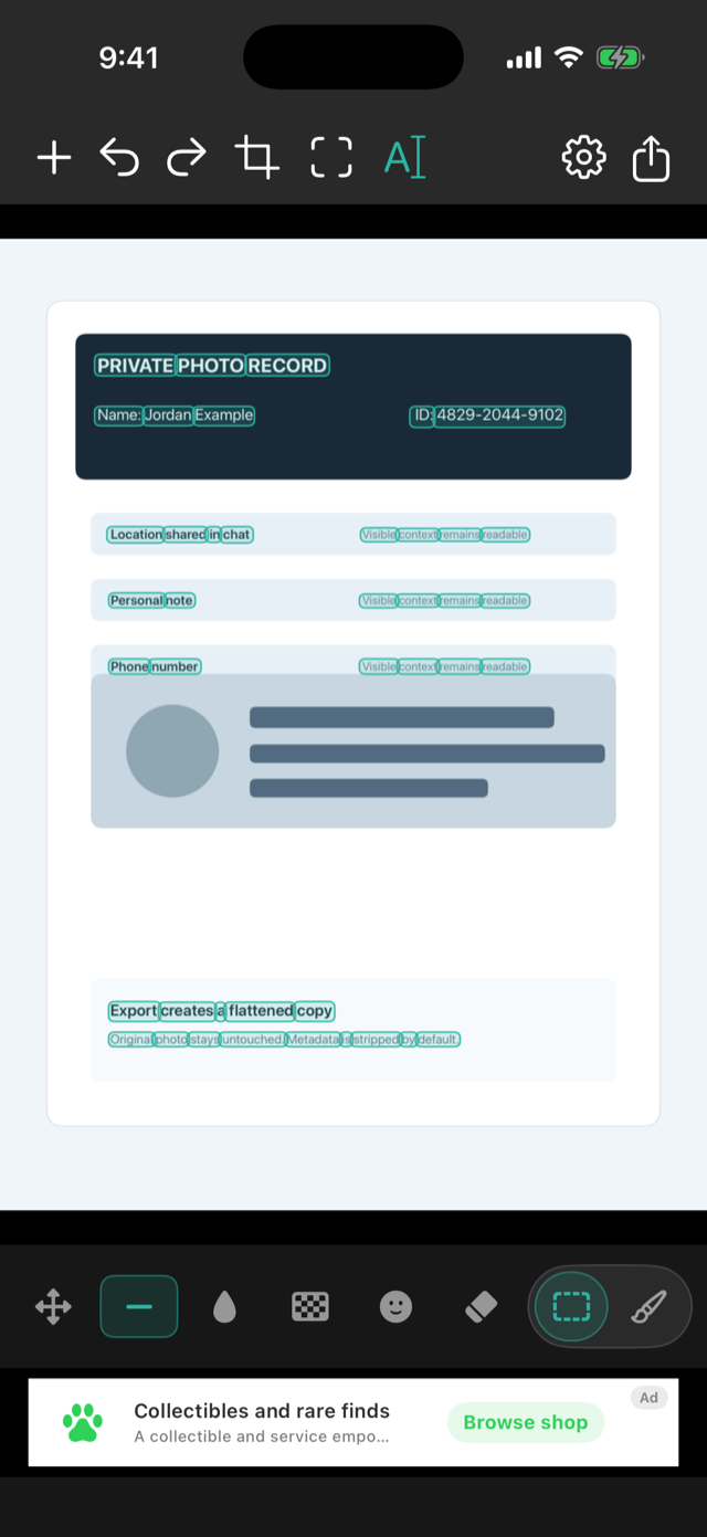 Veil word selection — tap detected words in a screenshot to censor them